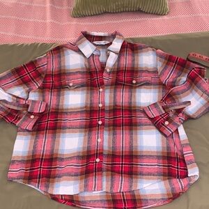Old Navy Women's Red and White Plaid Button-Down Shirt